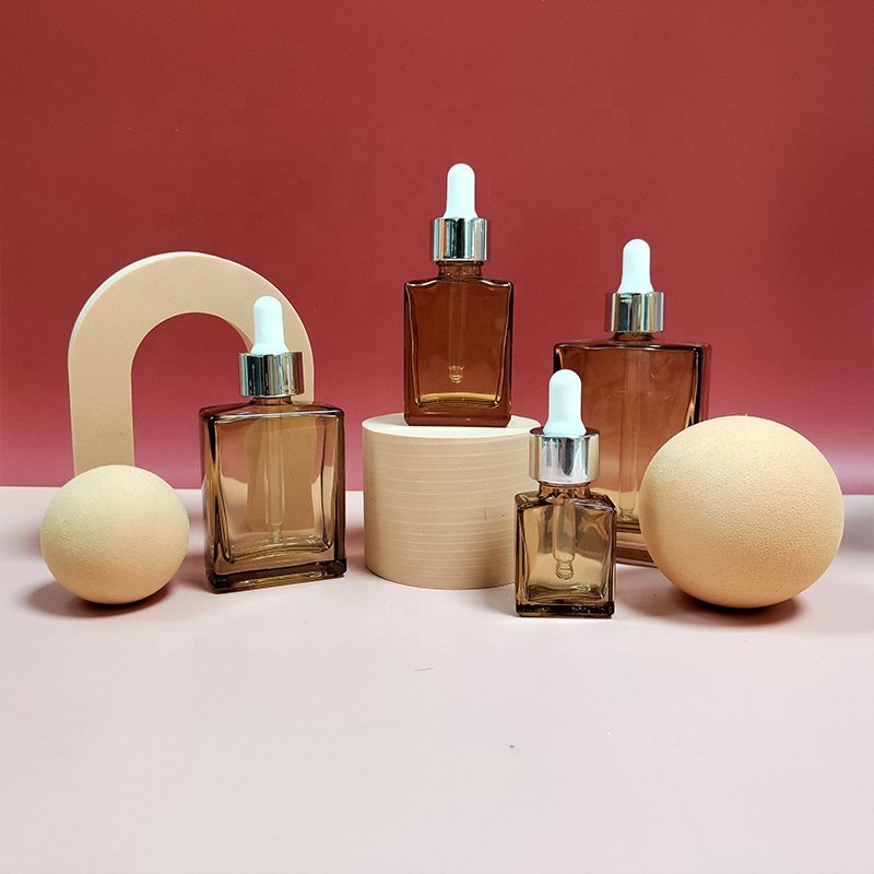 Pump Spray Perfumes Bottle Rose Gold cap glass bottles 30ml 50ml 100ml CosmeticScreen Printing Flat Square skincare bottle