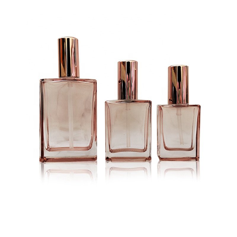Pump Spray Perfumes Bottle Rose Gold cap glass bottles 30ml 50ml 100ml CosmeticScreen Printing Flat Square skincare bottle