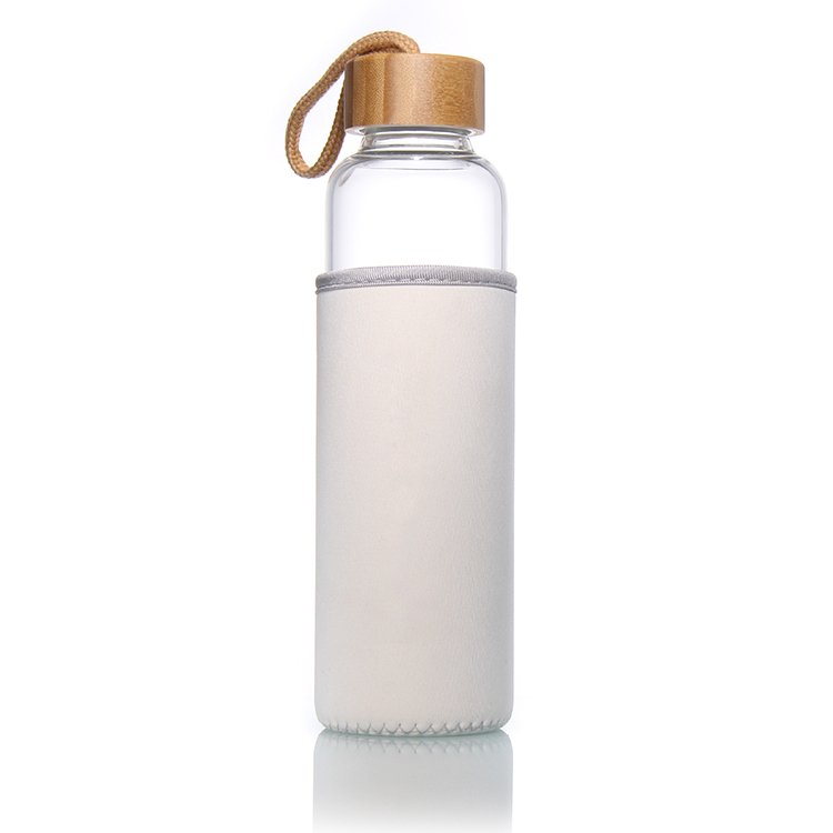 Top Quality Clear 550Ml Gym Water Glass Bottle With Bamboo Screw Cap