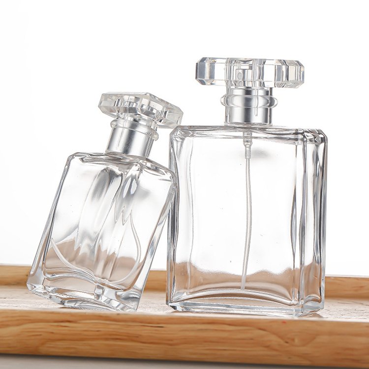 30ml 50ml 100ml flat tall square custom perfume oil bottle with wooden lid