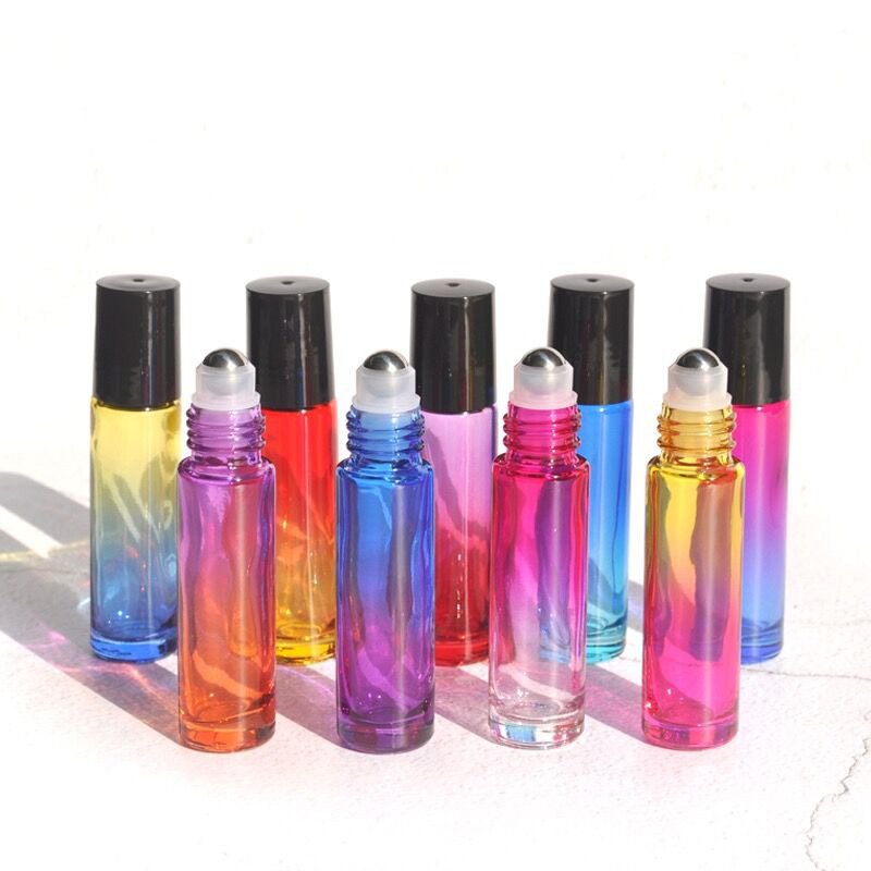 10ml 5ml perfume essential oil frosted amber clear roller on bottles bamboo roll on glass bottle with metal ball lid for oils