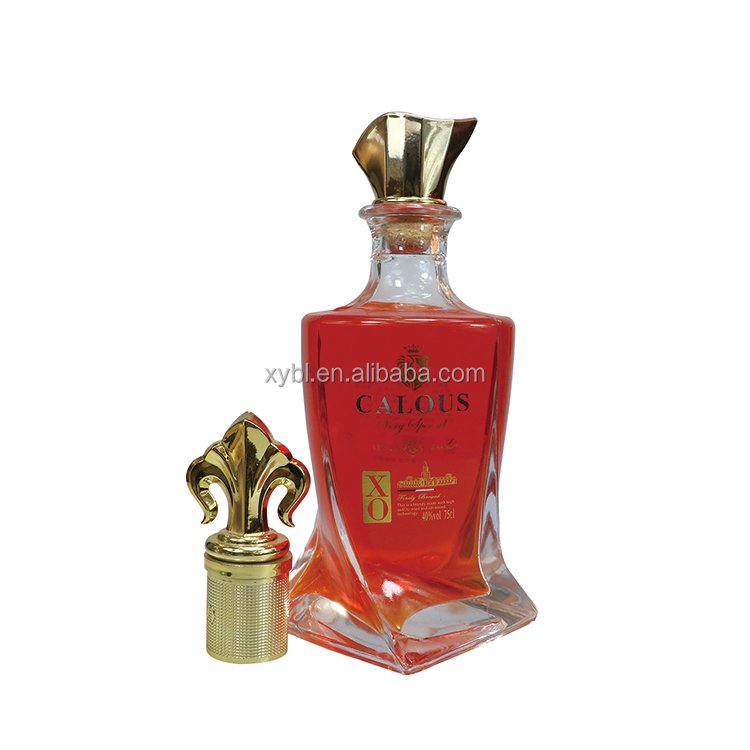 Empty fancy frosted top 700ml 750ml glass spirit bottles for Pisco liquor brandy glass bottles custom print brandy bottles