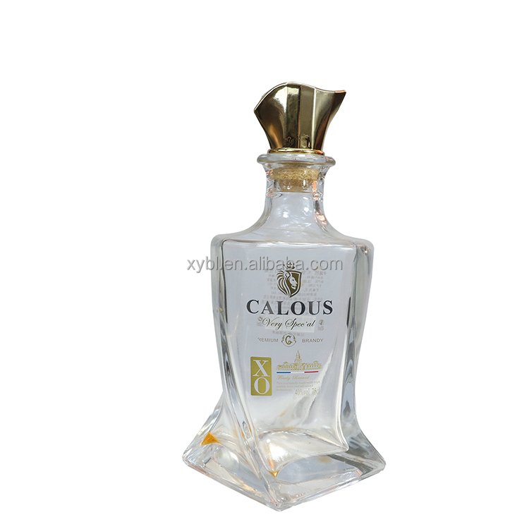 Empty fancy frosted top 700ml 750ml glass spirit bottles for Pisco liquor brandy glass bottles custom print brandy bottles