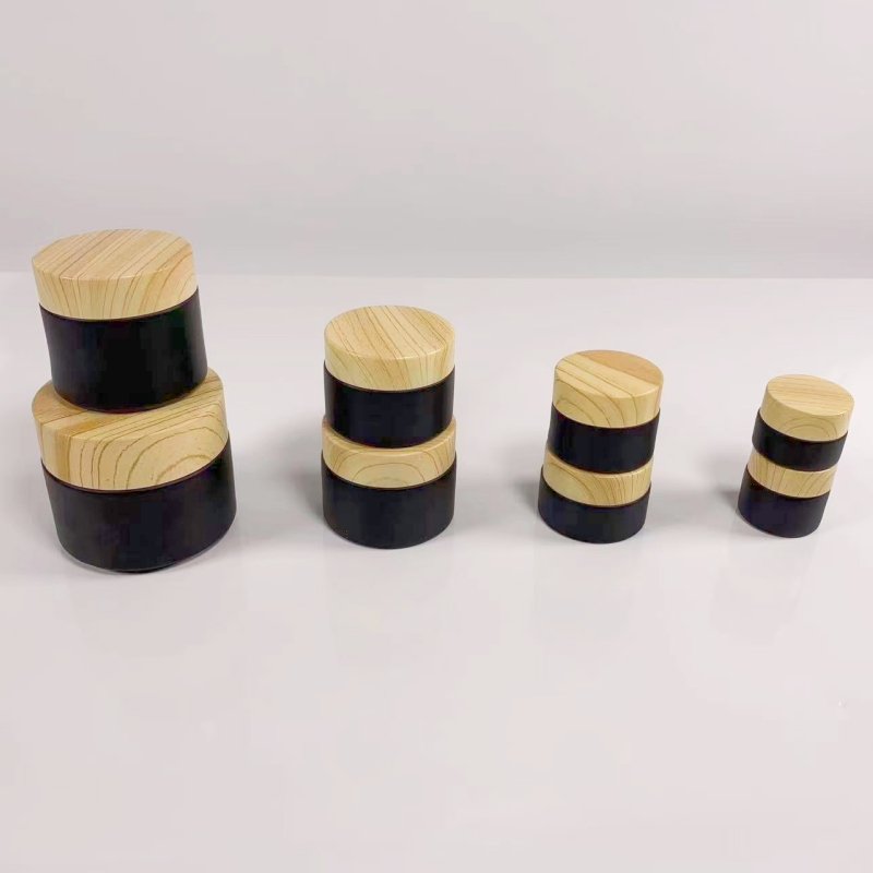 Wholesale black bamboo and wood cover glass bottle skin care cream cosmetics packaging can luxury empty face cream bottle 60g
