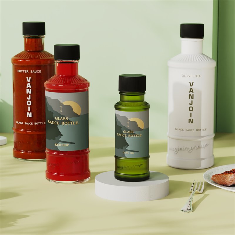 28mm Nech Finish hot Chili Sauce Bottles Supplier150ml 250ml Ketchup Glass Bottle With Black Plastic Screw Caps