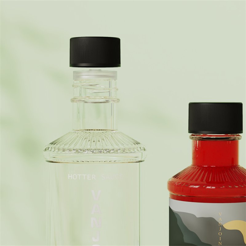 28mm Nech Finish hot Chili Sauce Bottles Supplier150ml 250ml Ketchup Glass Bottle With Black Plastic Screw Caps