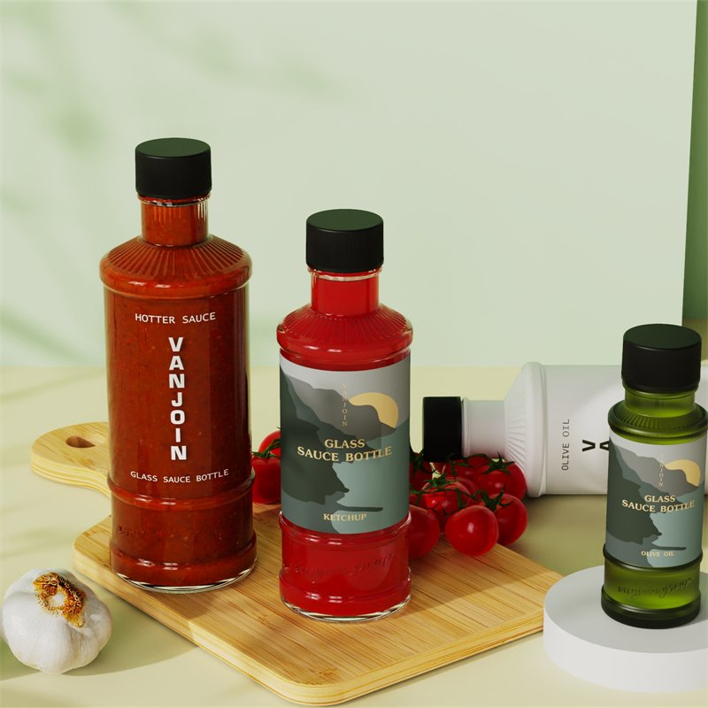 28mm Nech Finish hot Chili Sauce Bottles Supplier150ml 250ml Ketchup Glass Bottle With Black Plastic Screw Caps