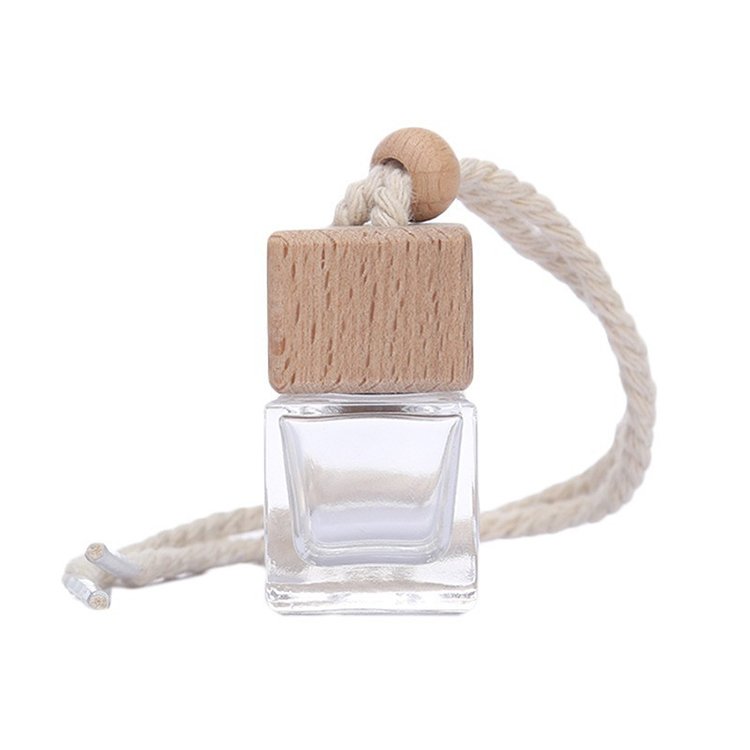 best factory fancy unique car hanging 8ml mini empty glass bottle with wooden lid for scent diffuser-bottle