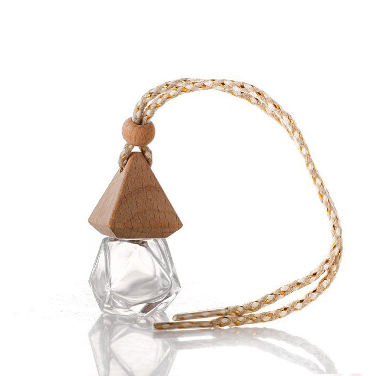 best factory fancy unique car hanging 8ml mini empty glass bottle with wooden lid for scent diffuser-bottle