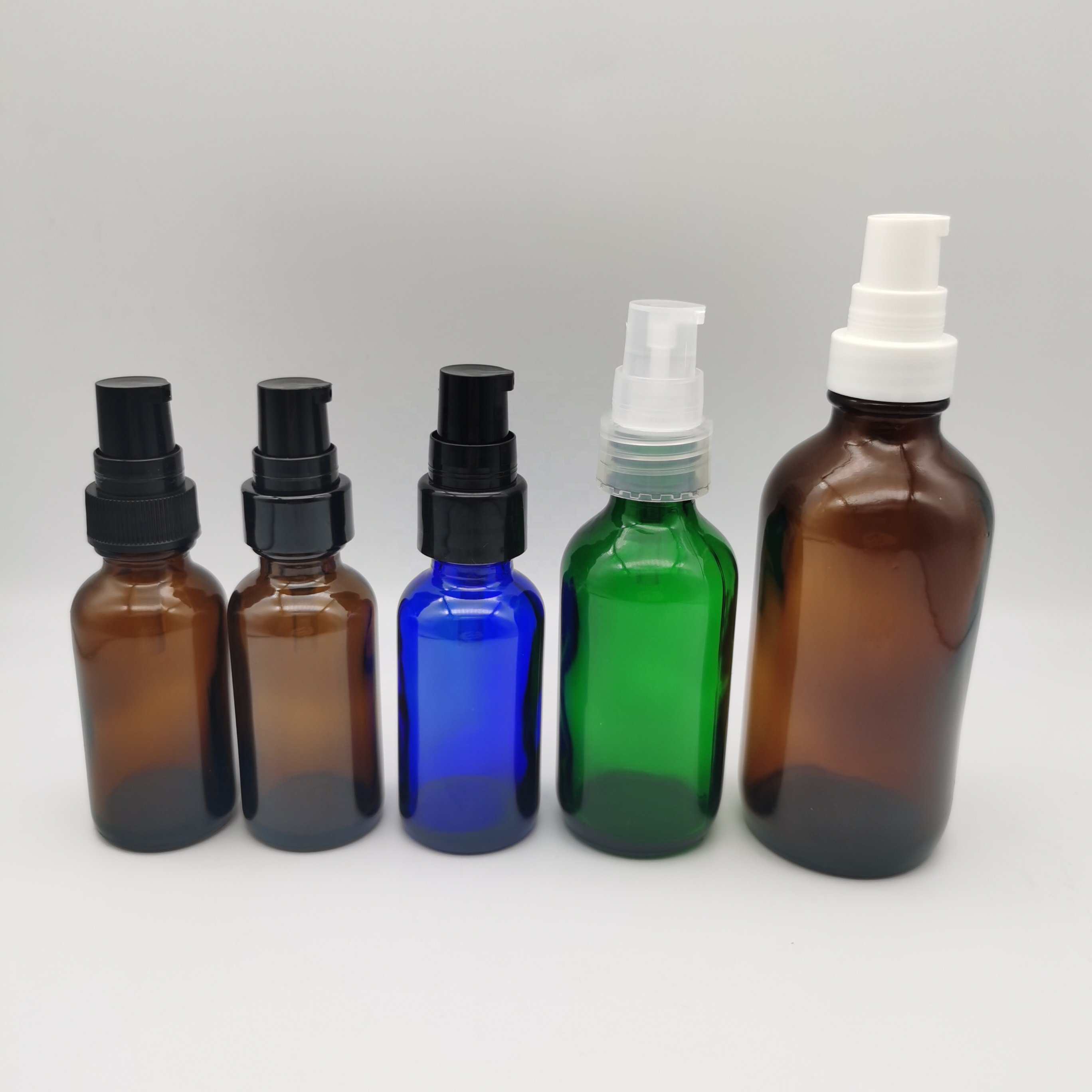 1oz 30ml amber boston glass bottle with cream lotion pump for skin care packaging,refillable glass spray perfume bottle