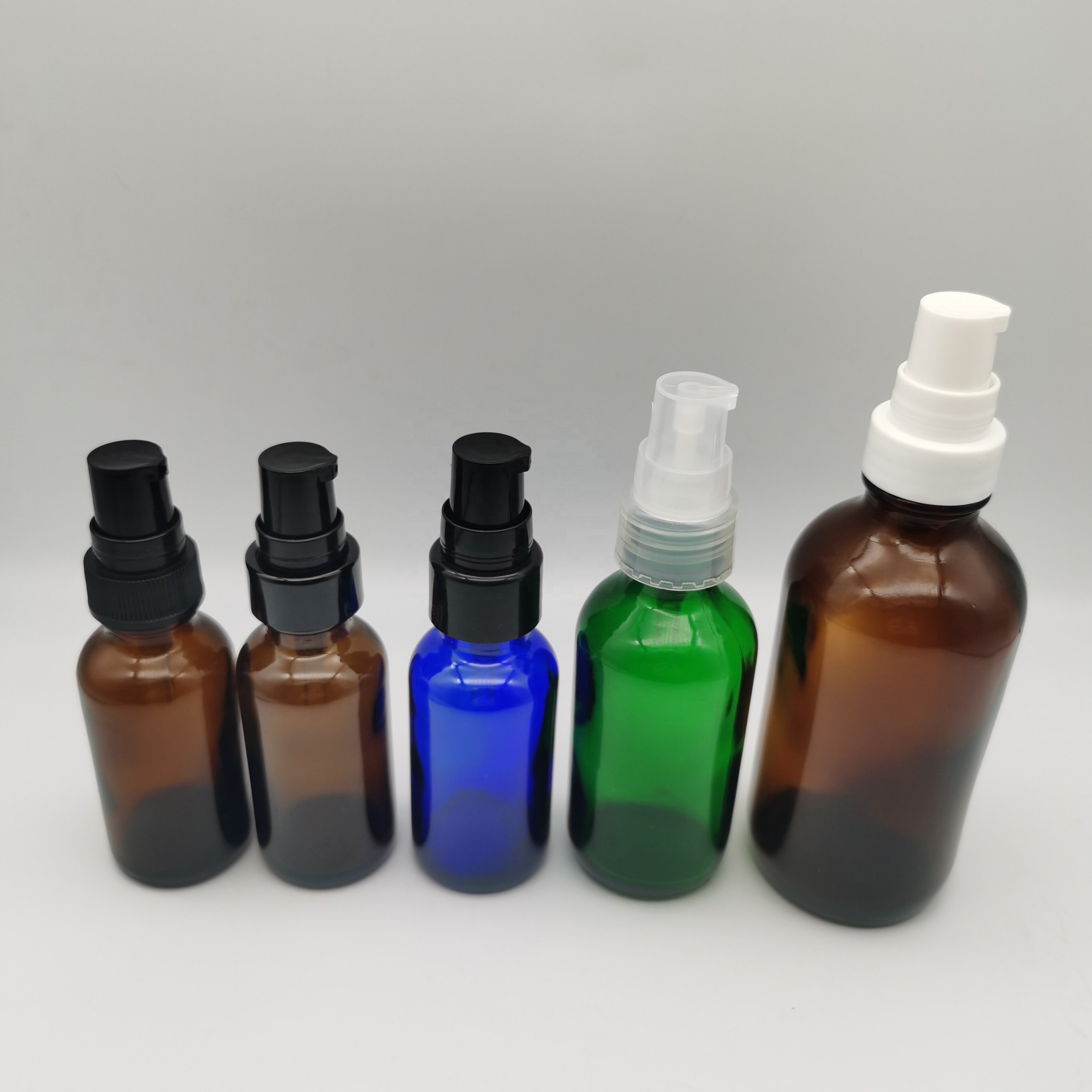 1oz 30ml amber boston glass bottle with cream lotion pump for skin care packaging,refillable glass spray perfume bottle