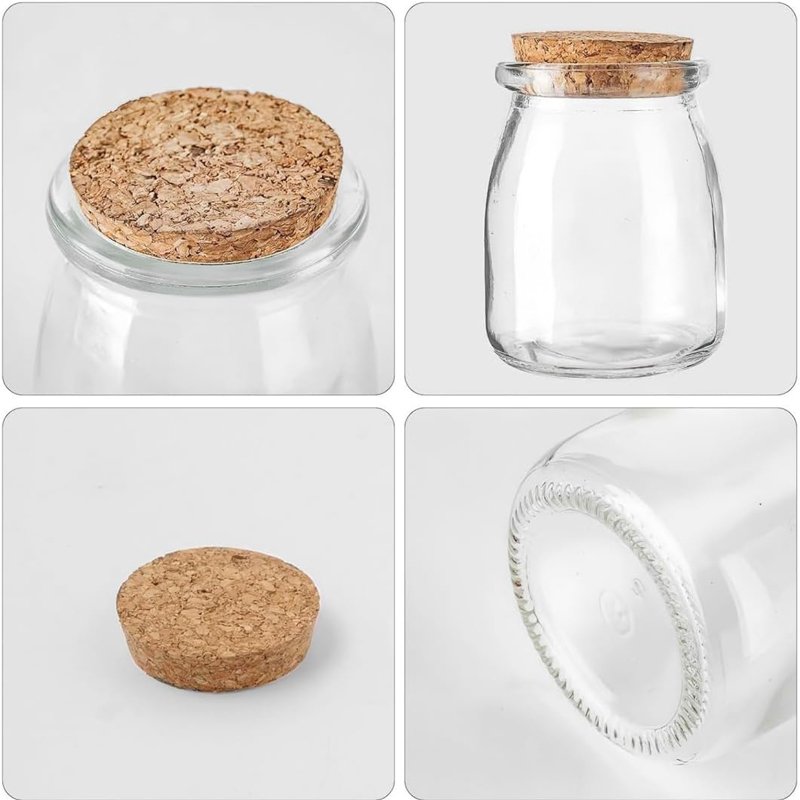 Custom Mini Cup Small Glass Bottles for Milk Jelly Yogurt Glass Jars with Cork Lid 200ml Pudding Glass Bottle