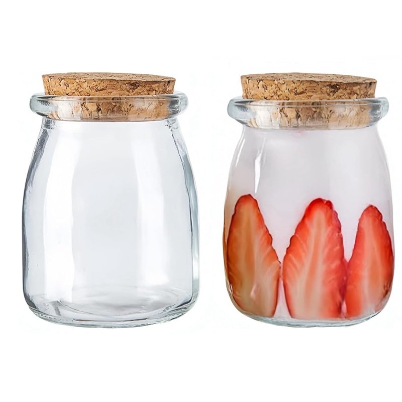 Custom Mini Cup Small Glass Bottles for Milk Jelly Yogurt Glass Jars with Cork Lid 200ml Pudding Glass Bottle