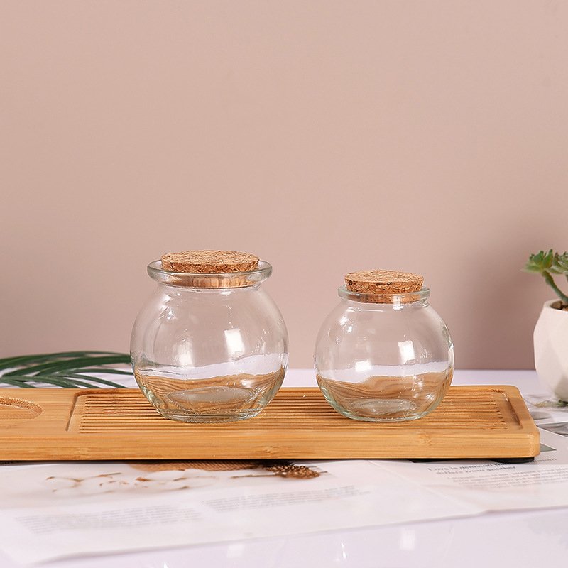 Custom Mini Cup Small Glass Bottles for Milk Jelly Yogurt Glass Jars with Cork Lid 200ml Pudding Glass Bottle