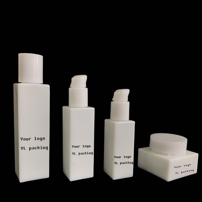 Square Empty 50g Opaque Porcelain White Glass Cream Jar 30ml 50ml 60ml 100ml 120ml Opal Glass Serum Pump Lotion Bottles