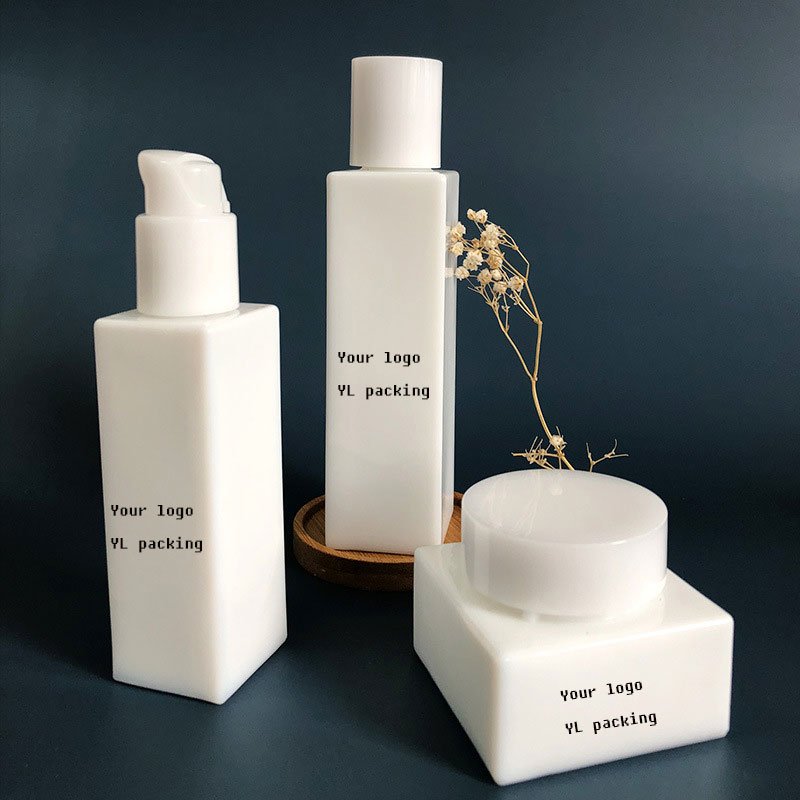 Square Empty 50g Opaque Porcelain White Glass Cream Jar 30ml 50ml 60ml 100ml 120ml Opal Glass Serum Pump Lotion Bottles