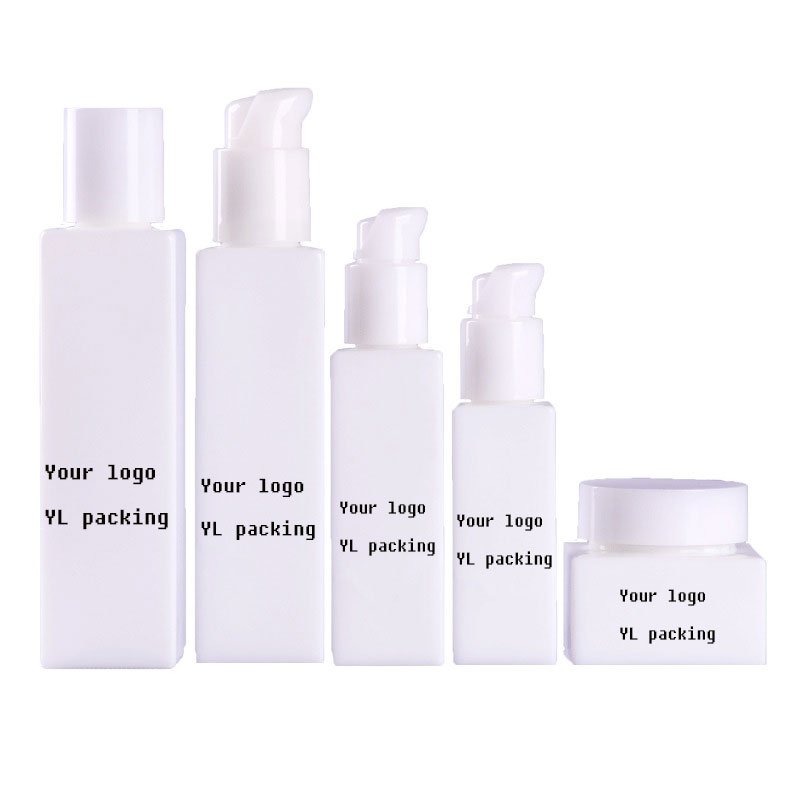 Square Empty 50g Opaque Porcelain White Glass Cream Jar 30ml 50ml 60ml 100ml 120ml Opal Glass Serum Pump Lotion Bottles