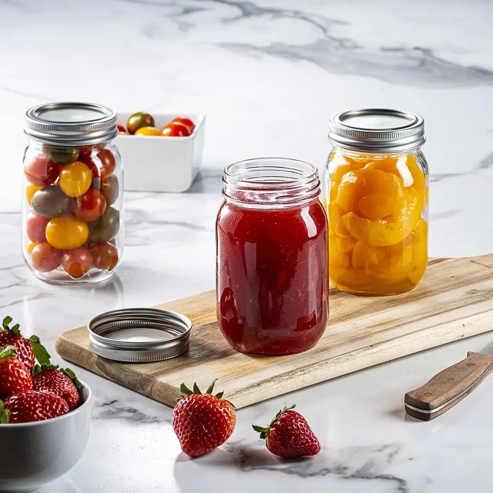 Wholesale Glass Mason Jar with Metal Lids 16oz Glass Canning Jars for Food Storage Drinking Fruit Vegetable