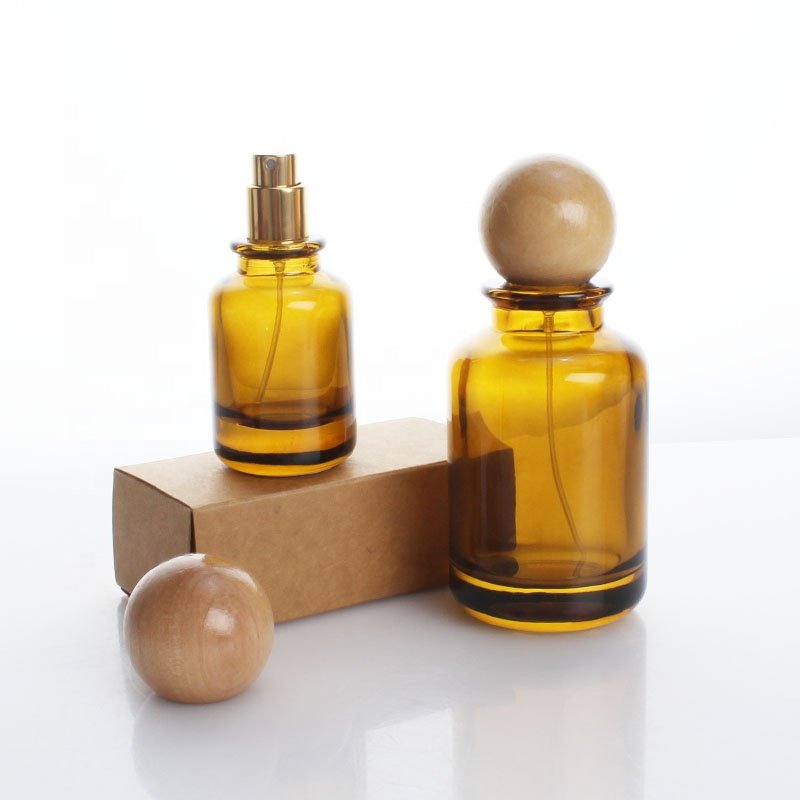 Luxury 50mL Brown Crimp glass bottle spray bottle portable perfume bottle