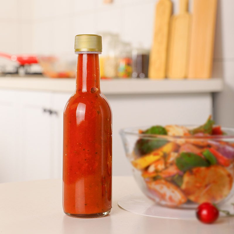 In Bulk Plastic Lid 270ml 300ml 330ml Seasoning Cruet Bearnaise Mushroom Tamari Sauce Ketchup Glass Woozy Bottles for Kitchen