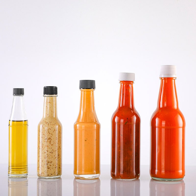 In Bulk Plastic Lid 270ml 300ml 330ml Seasoning Cruet Bearnaise Mushroom Tamari Sauce Ketchup Glass Woozy Bottles for Kitchen