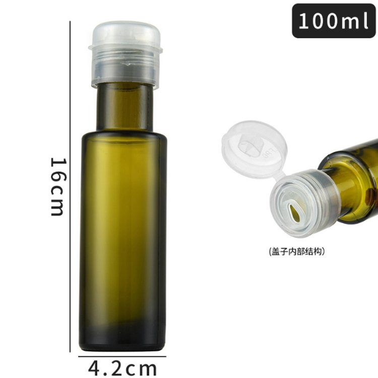 wholesale 100ml dorica glass bottle 3.3 oz green amber glass olive oil bottle with pourer lid