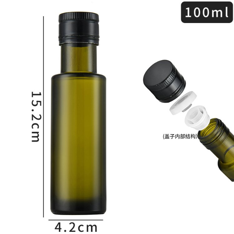 wholesale 100ml dorica glass bottle 3.3 oz green amber glass olive oil bottle with pourer lid