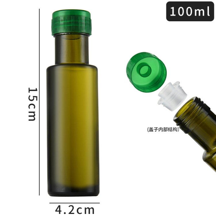 wholesale 100ml dorica glass bottle 3.3 oz green amber glass olive oil bottle with pourer lid