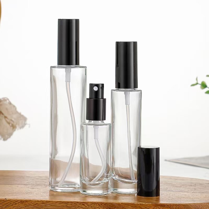 empty 30ml 50ml 100ml tall cylinder round glass perfume bottle with 18mm neck PUMP SPRAYER