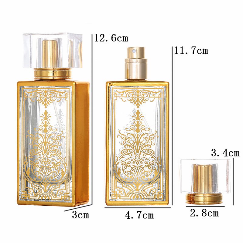 50ml Screw Top Flat Square Glass Bottle Rectangle Perfume Bottle Sub-Bottling Cosmetic Spray Pump Empty UV Bottle