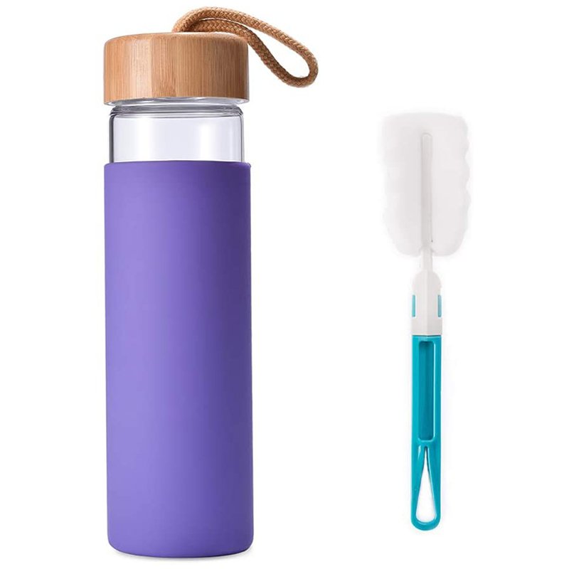 Eco friendly Borosilicate Glass BPA Free 20 Oz Water Bottle with Bamboo Lid and Silicone Sleeve