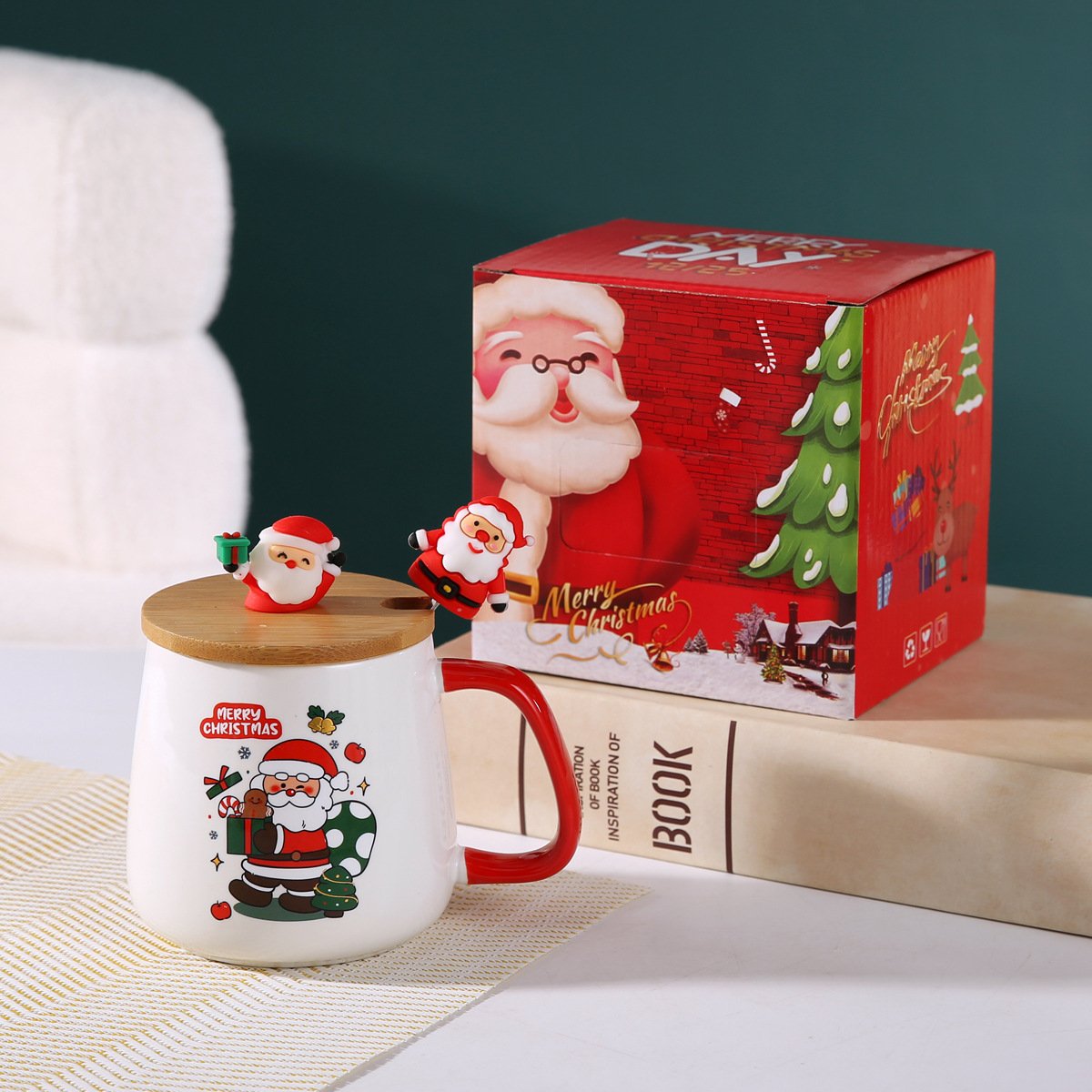 New Year Office Coffee Mug Gift Set Cute Christmas Ceramic Mug Lid Eco-Friendly Glass Thermal Home Milk Parties Includes Spoon