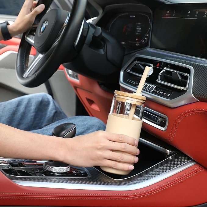 20oz Glass Water Tumble With Straw And Lid Bamboo Lids Water Bottle For Whiskey Cocktail Beer Iced Coffee Cups For Cute Gifts