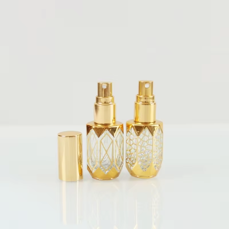 Stock Arabic Attar Bottles 3ml 6ml 8ml 10ml 12ml 15ml Dubai Gold Octagon Perfume Essential Oil Glass Bottle With Stick Roller