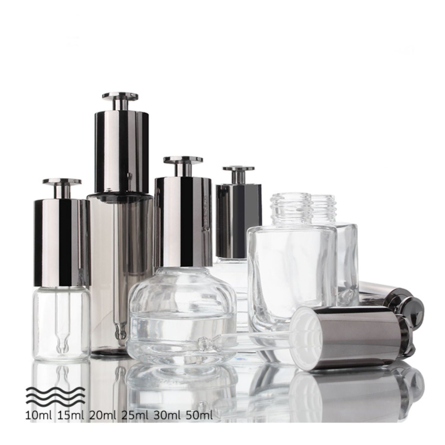 Custom skin care serum press button empty 10ml 15ml 20ml 25ml 30ml cylinder clear hair essential oil glass vail dropper bottle