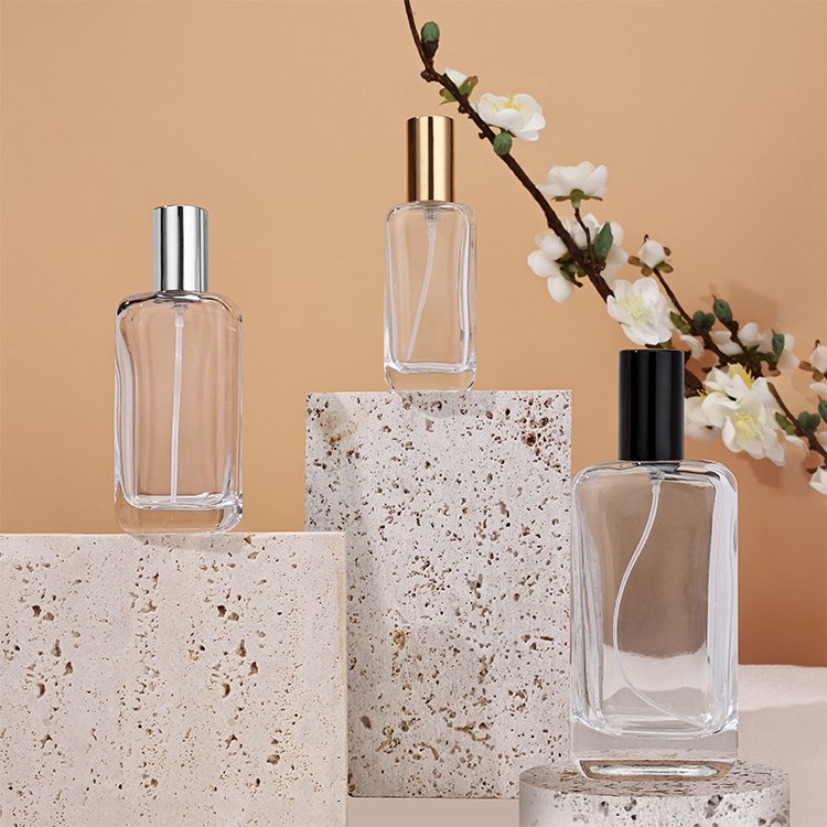 30ml 50ml 100ml Custom Logo Luxury Empty Free Design Women Parfum Packaging Clear Square Spray Glass Perfume Bottle With Cap