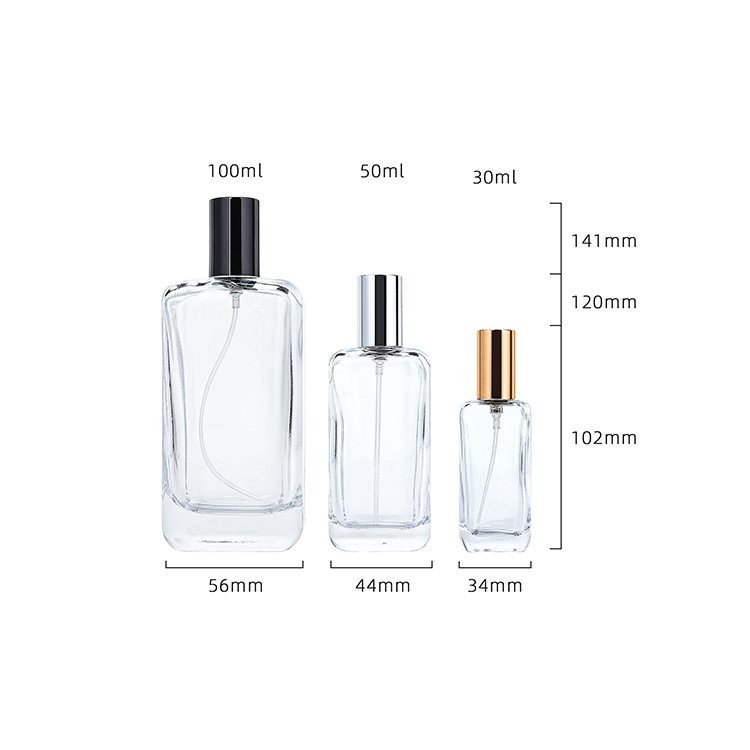 30ml 50ml 100ml Custom Logo Luxury Empty Free Design Women Parfum Packaging Clear Square Spray Glass Perfume Bottle With Cap