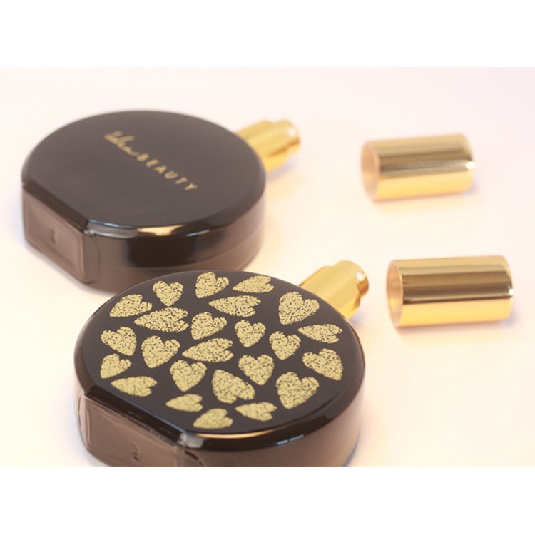 Custom Decoration Best Quality Black Spray And Front Back Foil Print Aluminum Perfume Spray-head 50ml Perfume Glass Bottle