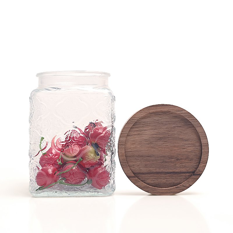 2024 New Style Luxury Wide Mouth Empty 700ml Square Cookies Glass Food Grade Storage Jar with Bamboo Lids