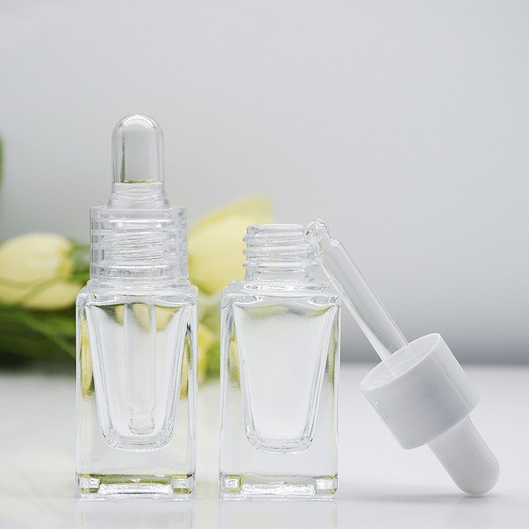 10ml Flat Square Glass Serum Bottle with White Dropper Essential Oil Bottle