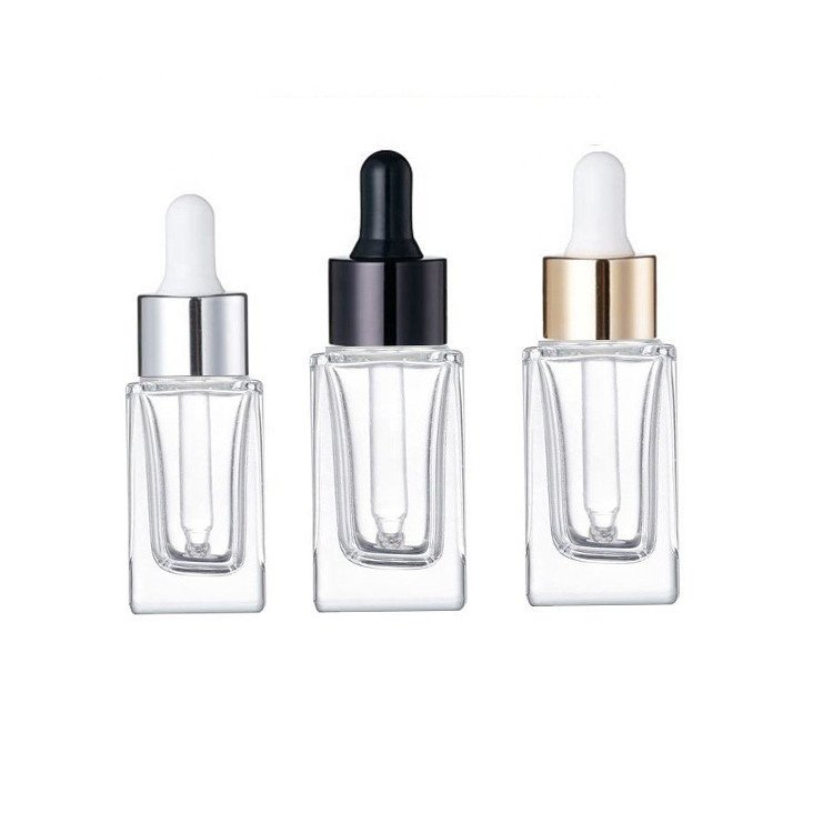 10ml Flat Square Glass Serum Bottle with White Dropper Essential Oil Bottle