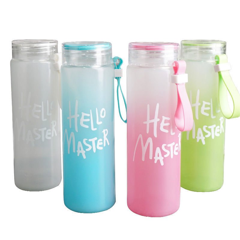 Factory Wholesale Colorful Glass Water Bottles Portable Gradient Creative Frosted Glass Water Bottle Gradient Color