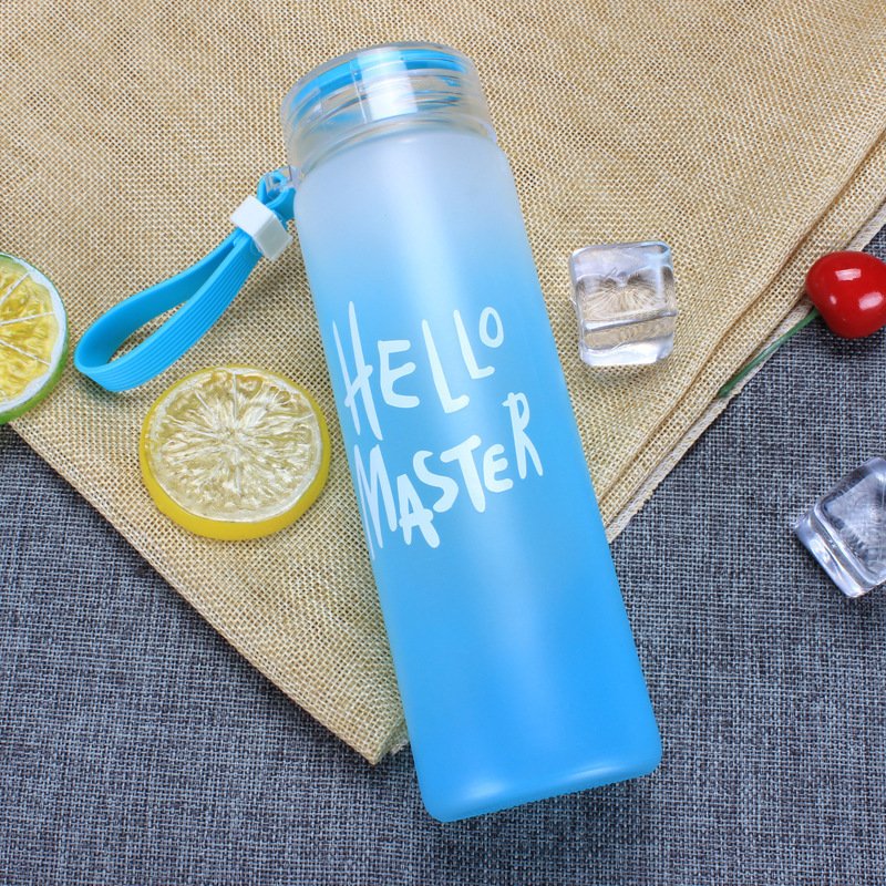 Factory Wholesale Colorful Glass Water Bottles Portable Gradient Creative Frosted Glass Water Bottle Gradient Color