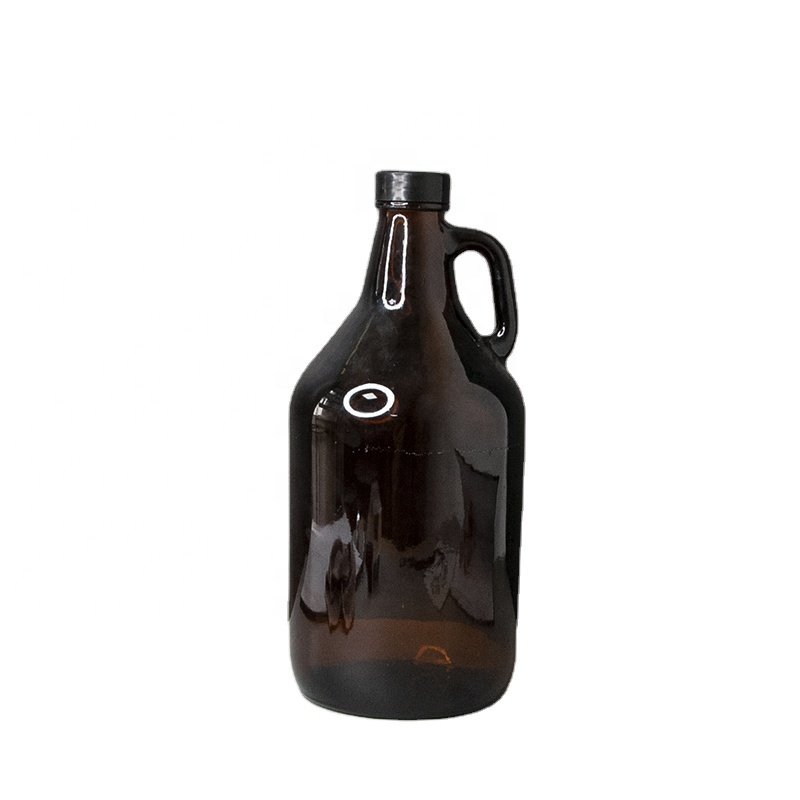 Half Gallon / 1 Gallon Amber Glass Wine Bottles California Fermenting Jug Glass Bottles for Beer Growler Soda with Black Lid