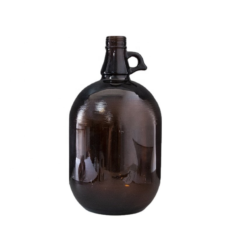 Half Gallon / 1 Gallon Amber Glass Wine Bottles California Fermenting Jug Glass Bottles for Beer Growler Soda with Black Lid