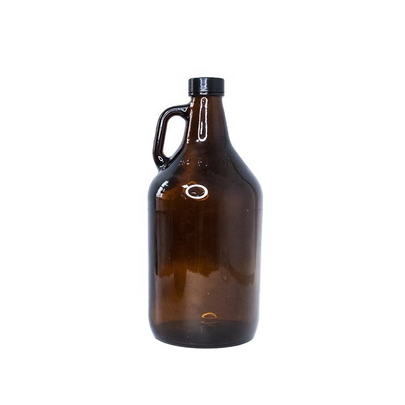 Half Gallon / 1 Gallon Amber Glass Wine Bottles California Fermenting Jug Glass Bottles for Beer Growler Soda with Black Lid