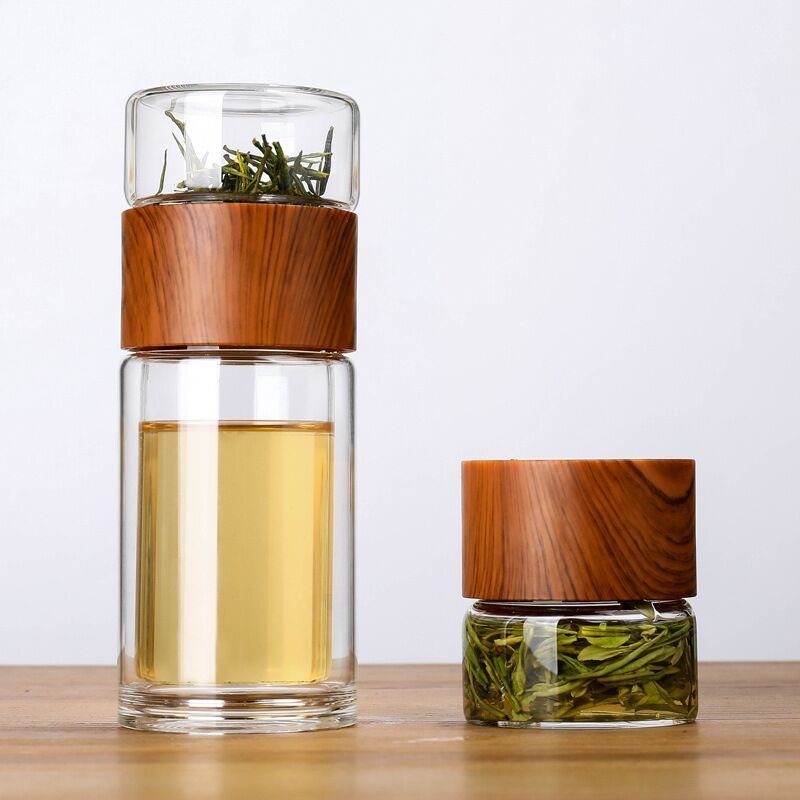Hot Sale 300 ml Glass Tea Bottle Customized Double Wall Tea Separation Glass Bottle with Tea Infuser