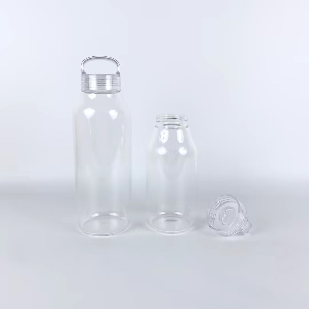 300ml 500ml 900ml Glass Bottle with To Go Lid Mini Clear Water Bottle for Cold and Hot Coffee Milk Customized Logo Gift Bottle