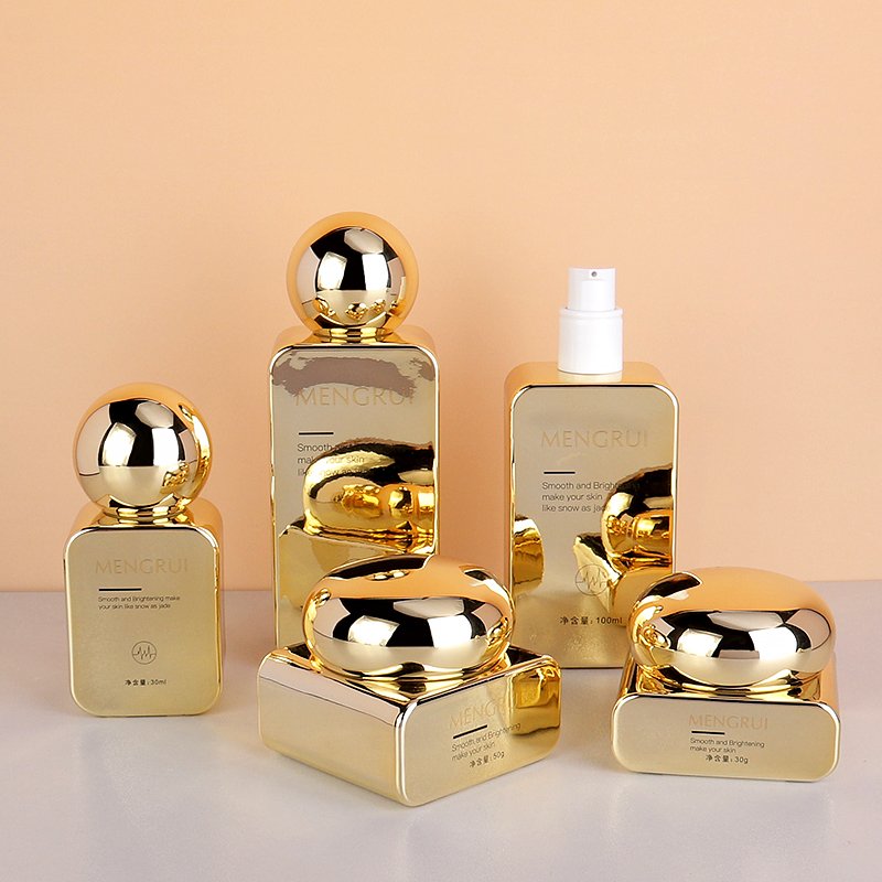 30g 50g 30ml 100ml 120ml Gold Glass Bottle With Lotion Pump Glass Jar Cosmetic For Sunscreen Cream Package