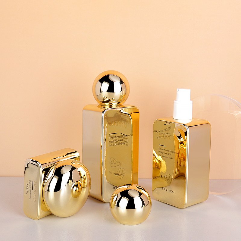30g 50g 30ml 100ml 120ml Gold Glass Bottle With Lotion Pump Glass Jar Cosmetic For Sunscreen Cream Package
